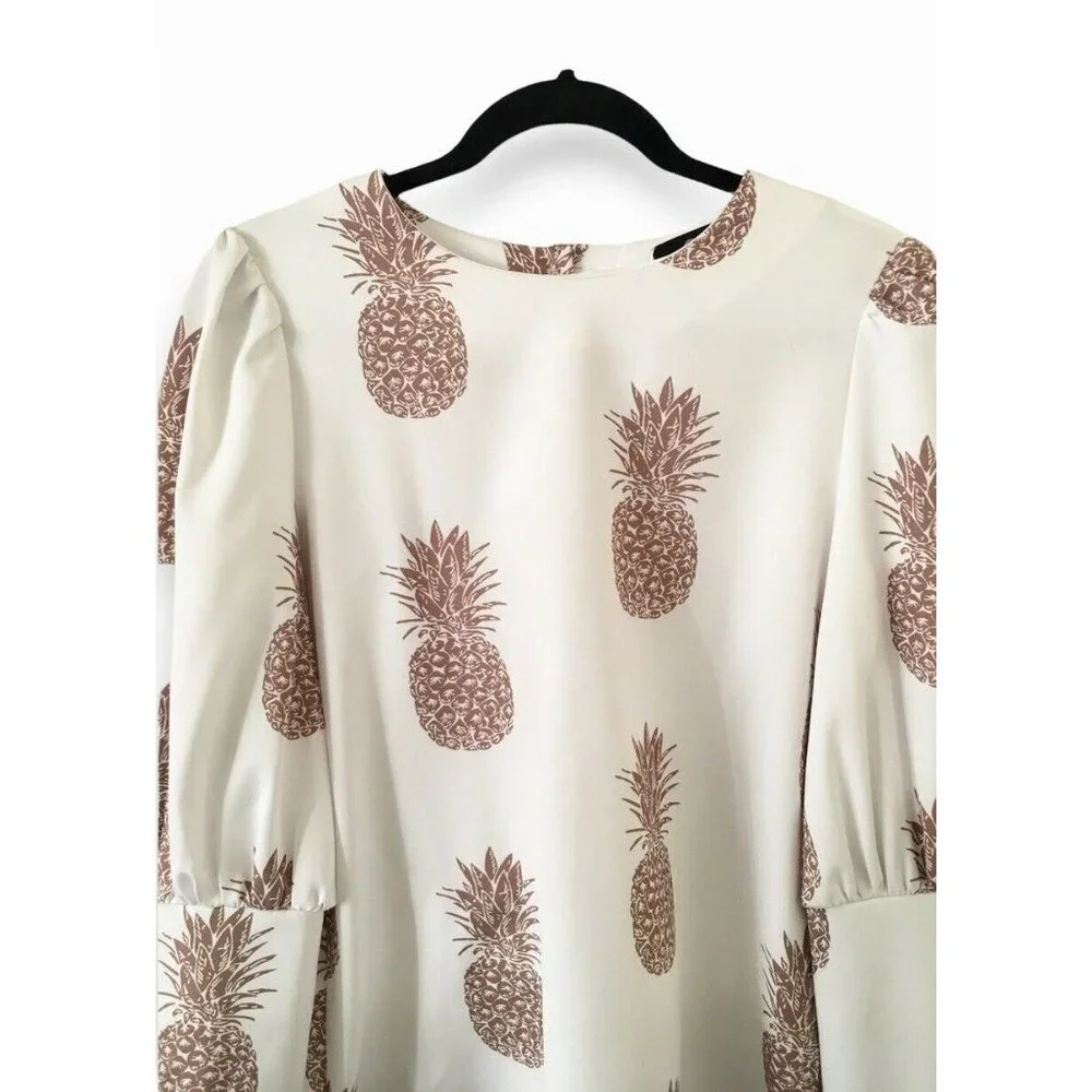 NWT CBR Chic Boutique Rose Pineapple Print BOHO Classic Couture Blouse Top - Picture 4 of 13